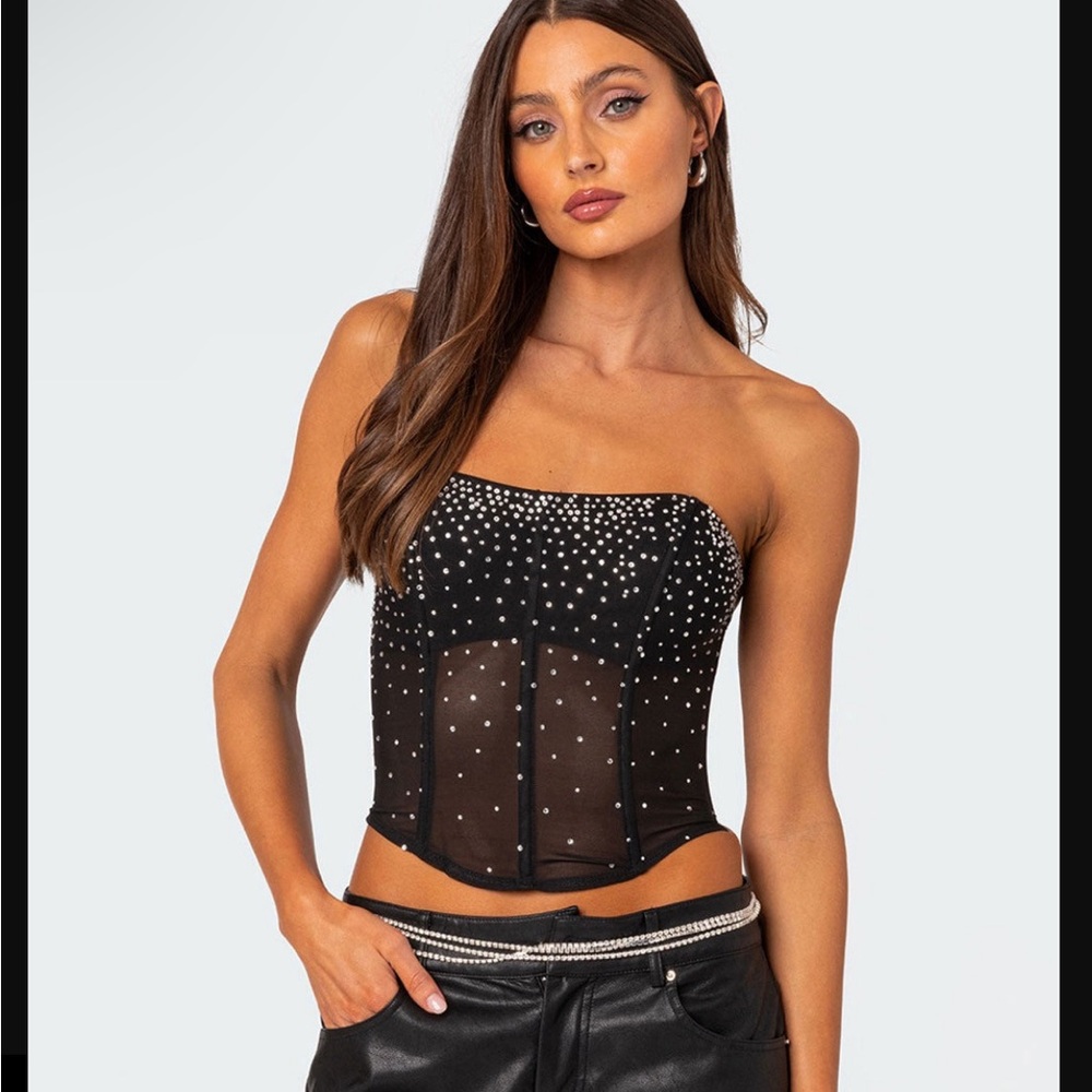 Black Rhinestone Embellished Corset Top